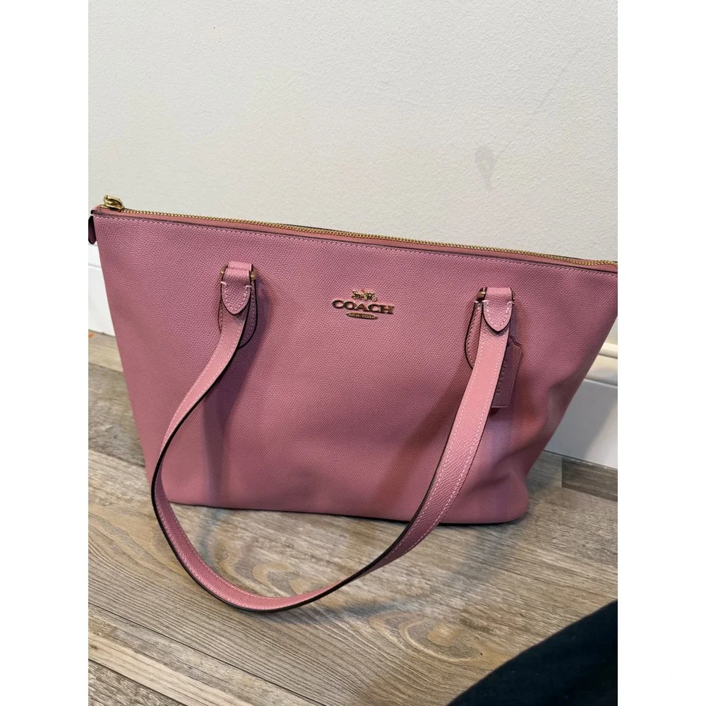 Coach Womens Tote Bag Crossgrain Leather Pink Large